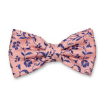 Lichtroze Luxe Vlinderstrik - Blauwe Bloemen - Thumbnail 1