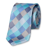 Geruite Stropdas Blauw-Turquoise - Thumbnail 1