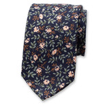 Donkerblauwe Gebloemde Stropdas - Thumbnail 1