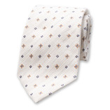 Offwhite Stropdas Fijn Patroon - Italiaans Zijde - Thumbnail 1