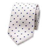 Witte stropdas Donkerblauwe Polkadot - Thumbnail 1