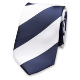 Breed gestreepte stropdas donkerblauw/wit - Thumbnail 1