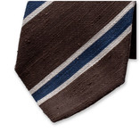 Donkerbruin - Blauw Gestreepte Stropdas - Italiaans Zijde - Thumbnail 2