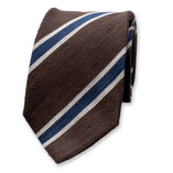 Donkerbruin - Blauw Gestreepte Stropdas - Italiaans Zijde - Thumbnail 1