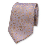 Lichtblauwe Luxe Stropdas - Beige Bloemen - Thumbnail 1