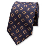 Donkerblauwe Luxe Stropdas Beige Bloemen - Thumbnail 2