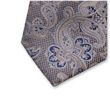 Beige - Donkerblauwe Luxe Stropdas - Paisley - Thumbnail 2