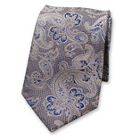 Beige - Donkerblauwe Luxe Stropdas - Paisley - Thumbnail 1