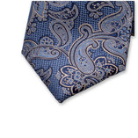 Donkerblauwe Luxe Stropdas Beige Paisley - Thumbnail 2