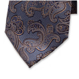 Donkerblauwe Luxe Stropdas Beige Paisley - Thumbnail 2