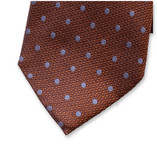 Roestbruine Luxe Stropdas Lichtblauwe Stippen - Thumbnail 2
