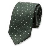 Linnen stropdas donkergroen - witte stippen - Thumbnail 1