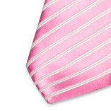 Roze satijn stropdas met witte strepen - Thumbnail 2
