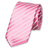 Roze satijn stropdas met witte strepen - Thumbnail 1