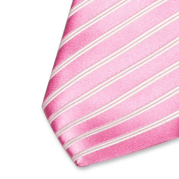 Roze satijn stropdas met witte strepen (2)